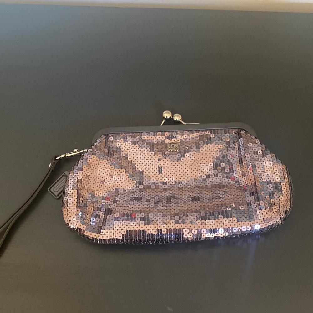 Coach sequined clutch with wrist strap